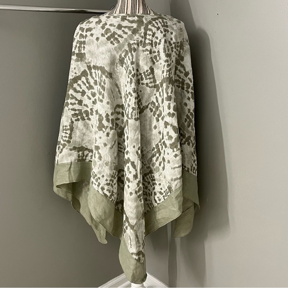 Elena Baldi Womens Green White Boho Hippie Linen Pullover Poncho Made In Italy - Picture 5 of 12